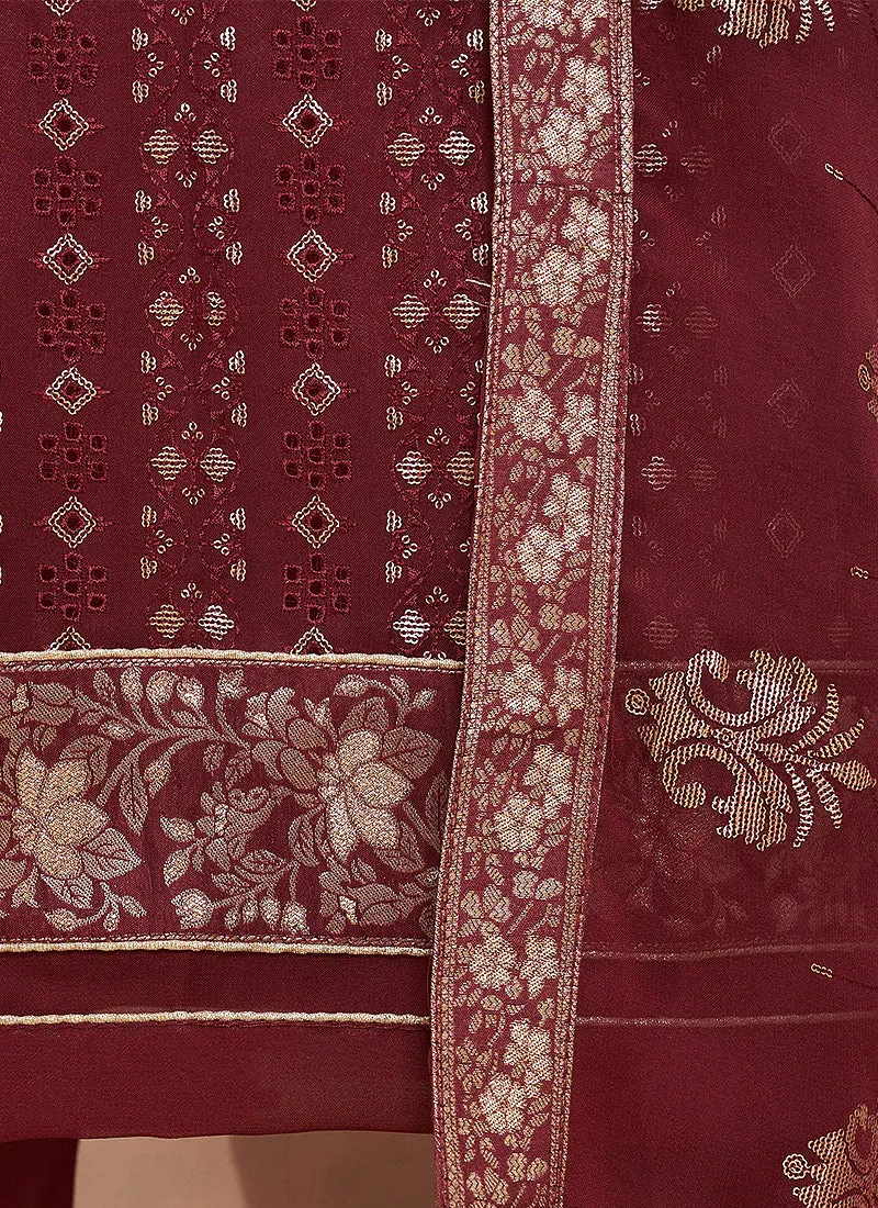 Maroon Sequence Embroidered Pakistani Pant Suit