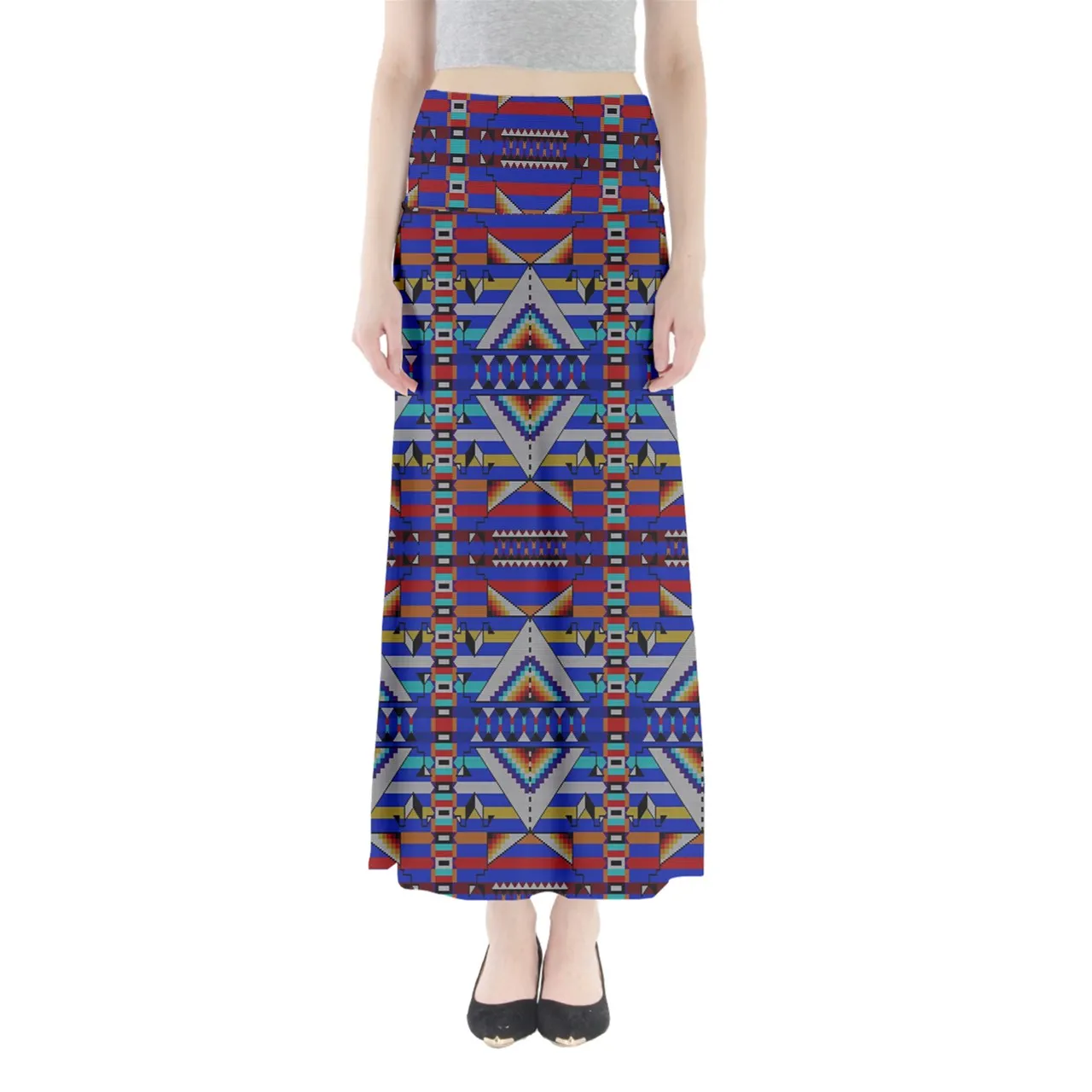 Medicine Blessing Lime Blue Full Length Maxi Skirt