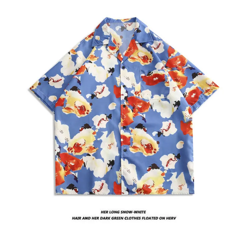 Men's And Women's Retro Hong Kong Style Beach Printed Shirt