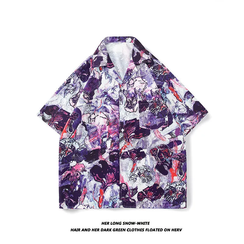 Men's And Women's Retro Hong Kong Style Beach Printed Shirt