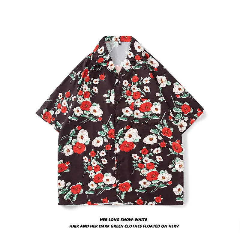 Men's And Women's Retro Hong Kong Style Beach Printed Shirt