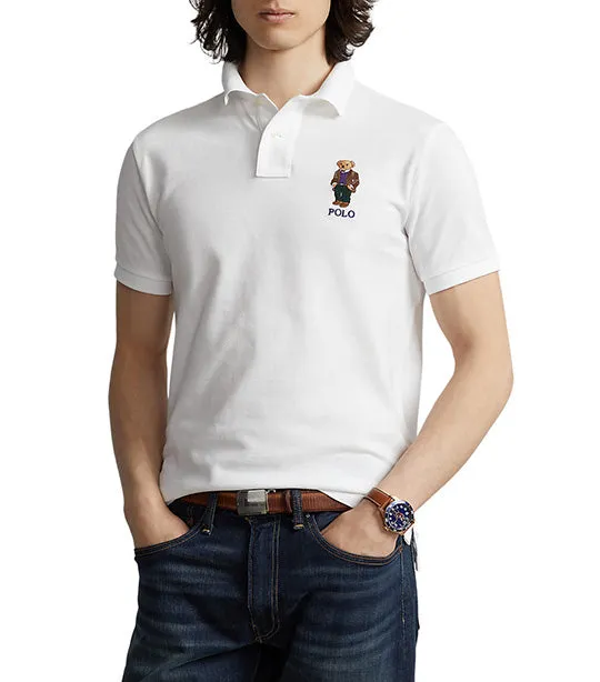 Men's Custom Slim Fit Polo Bear Polo Shirt White