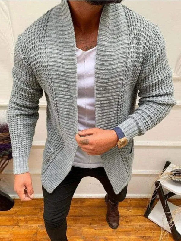 Men's new solid color loose casual knitted cardigan