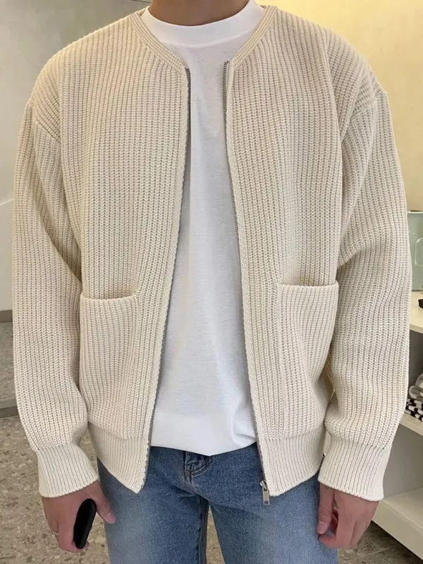 Men's solid color loose casual lazy style knitted sweater cardigan