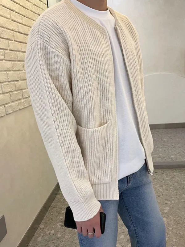 Men's solid color loose casual lazy style knitted sweater cardigan