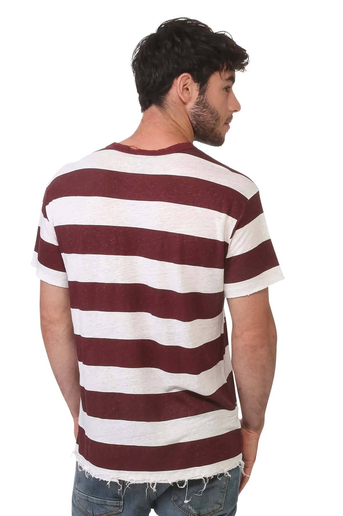 Men's Wide Bordeaux Stripe Linen T-Shirt