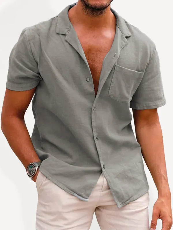 Men's Woven Linen Loose Lapel Shirt