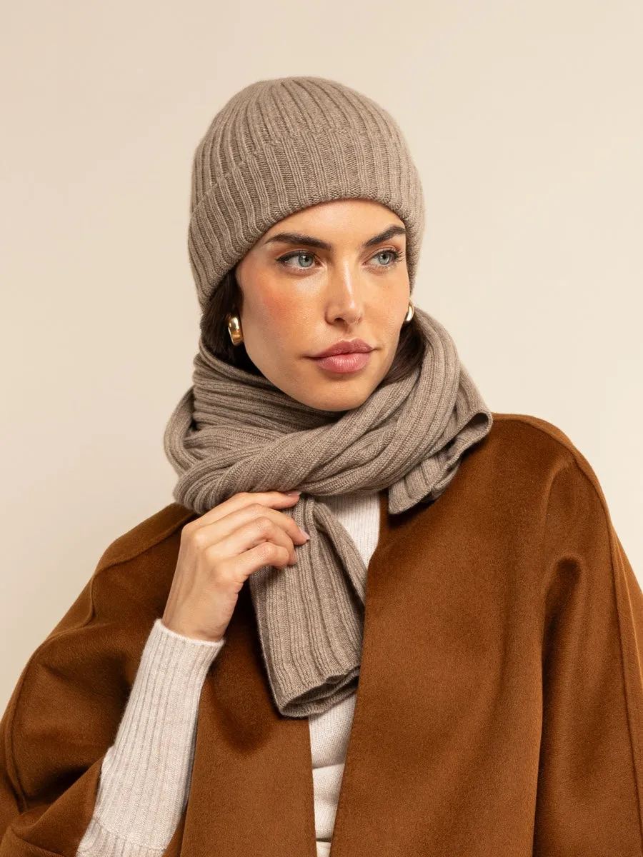 Napoli (brown) - 100% cashmere ribbed scarf (unisex)