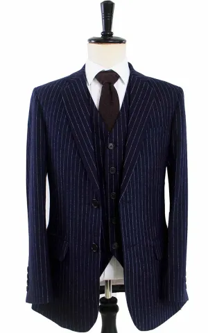 NAVY PINSTRIPE TWEED 3 PIECE SUIT