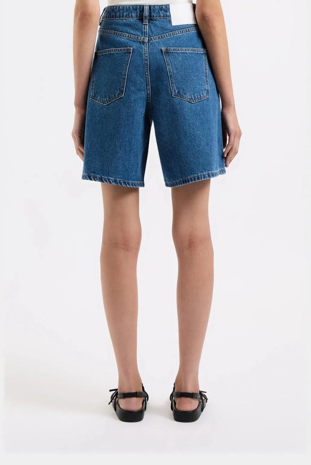 Nude Lucy Organic Longline Denim Short in Vintage Blue