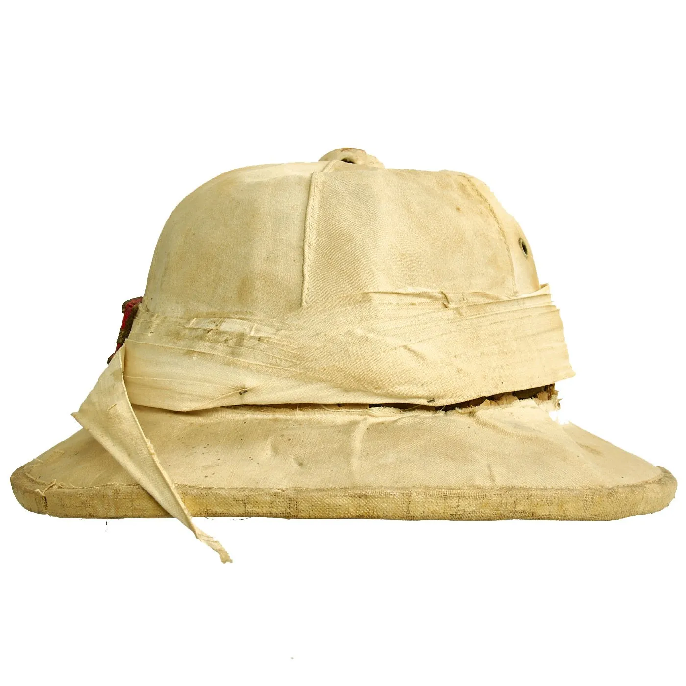 Original Chinese Made Imperial Japanese Army Damaged White Sun Pith Helmet with Lieutenant Insignia