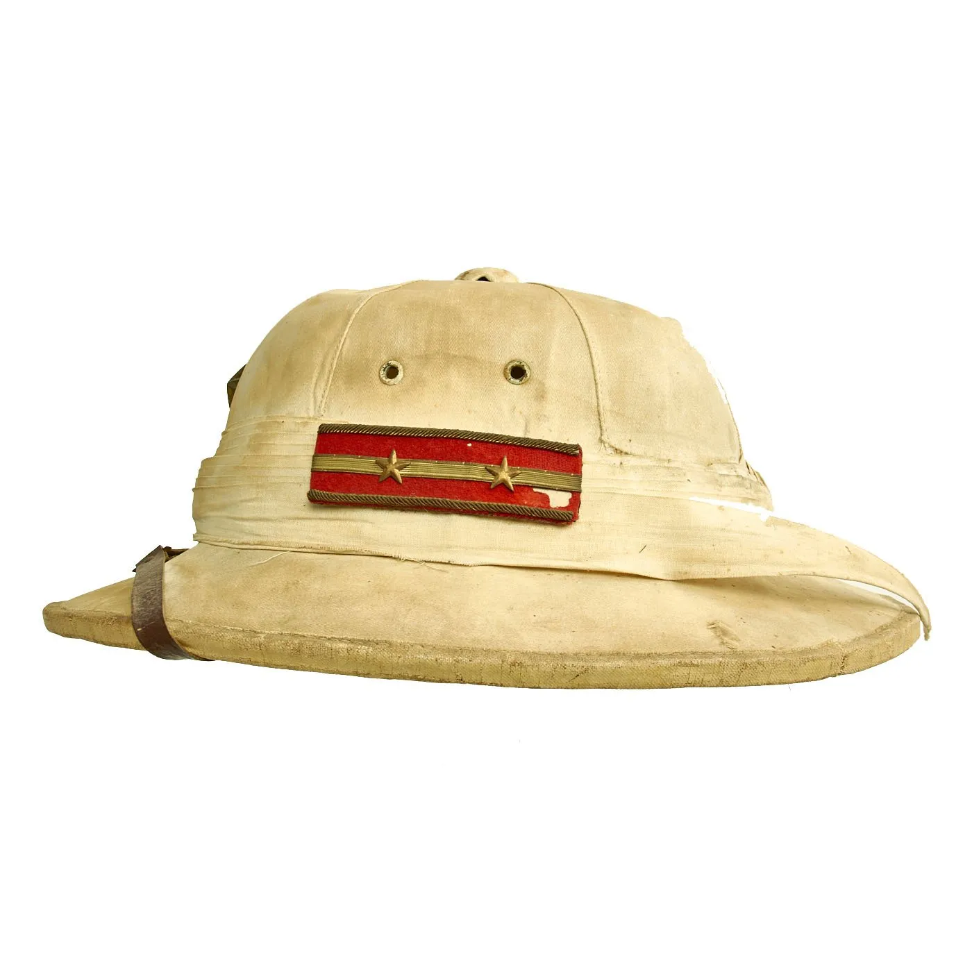 Original Chinese Made Imperial Japanese Army Damaged White Sun Pith Helmet with Lieutenant Insignia