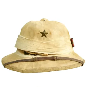 Original Chinese Made Imperial Japanese Army Damaged White Sun Pith Helmet with Lieutenant Insignia