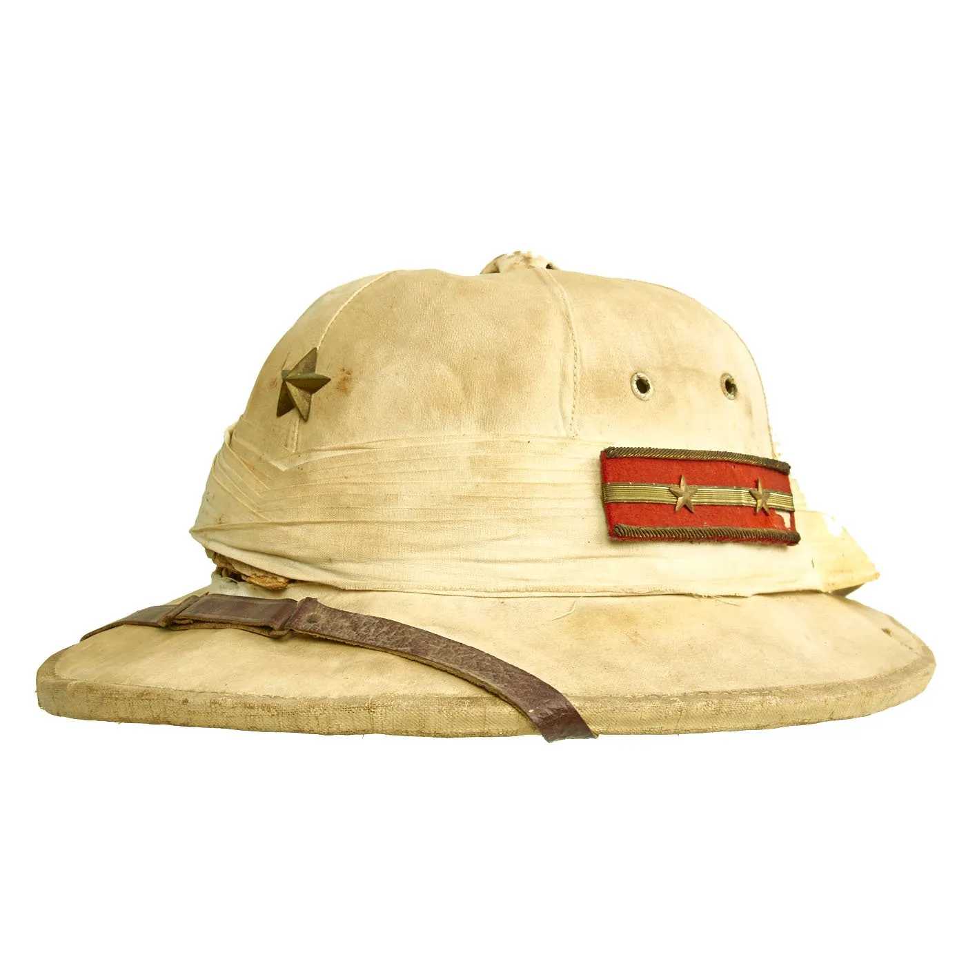 Original Chinese Made Imperial Japanese Army Damaged White Sun Pith Helmet with Lieutenant Insignia