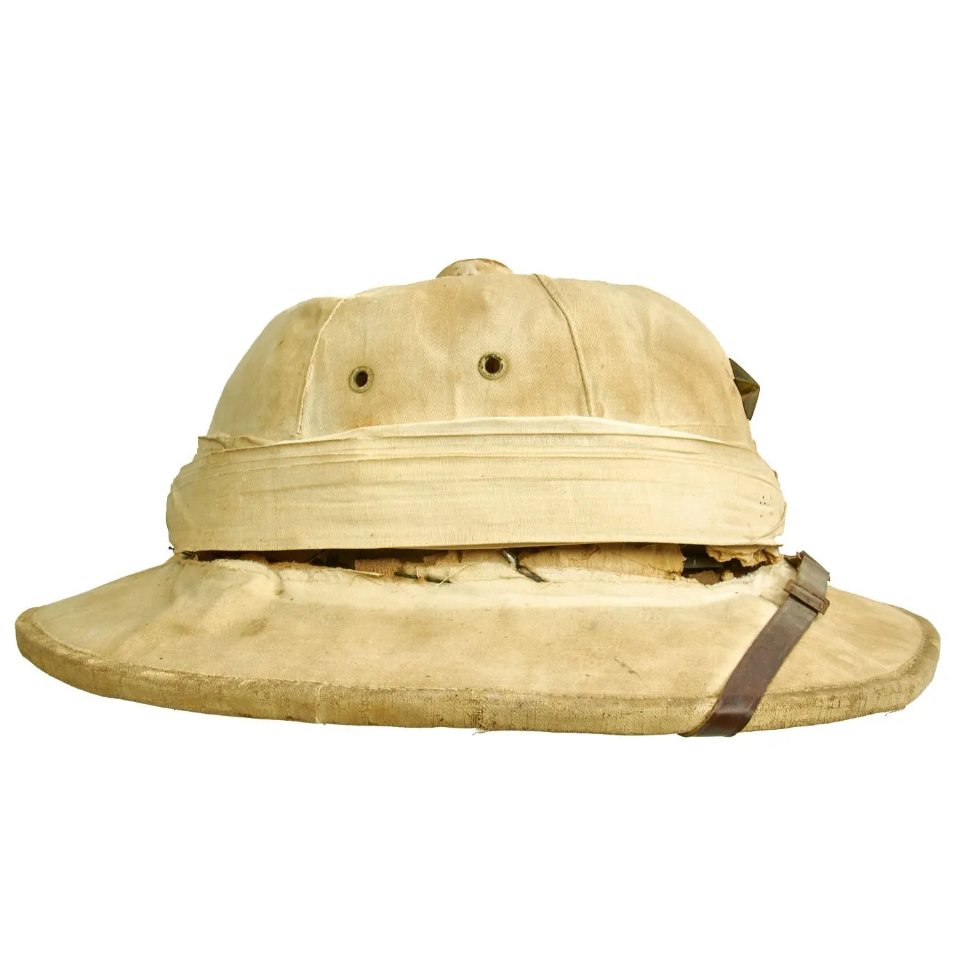 Original Chinese Made Imperial Japanese Army Damaged White Sun Pith Helmet with Lieutenant Insignia