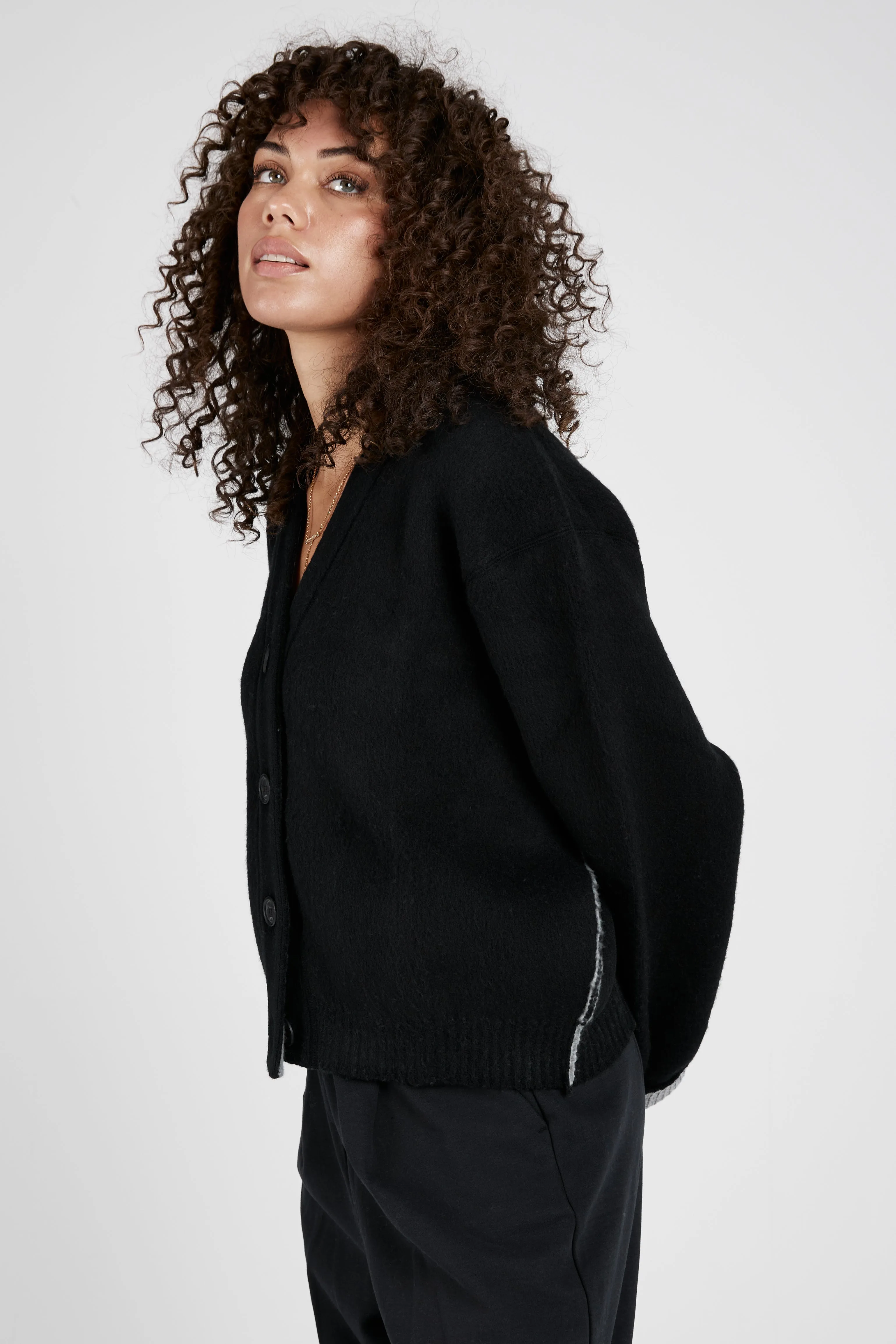 Oversized Knitted Cardigan in Black