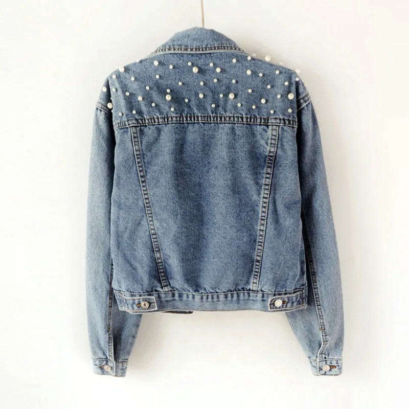 Pearl Studded Denim Women's Jacket