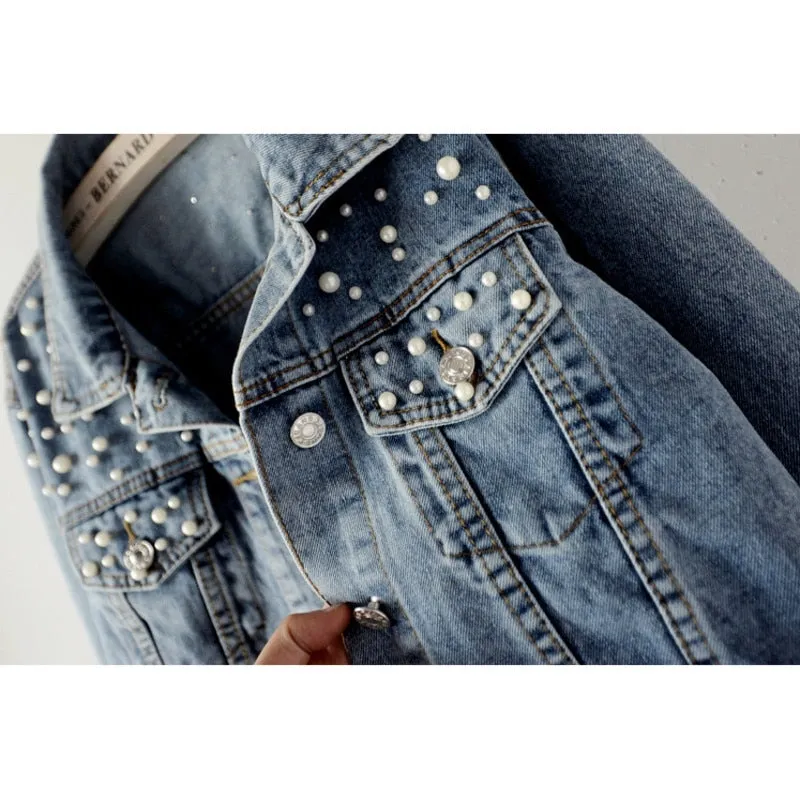 Pearl Studded Denim Women's Jacket