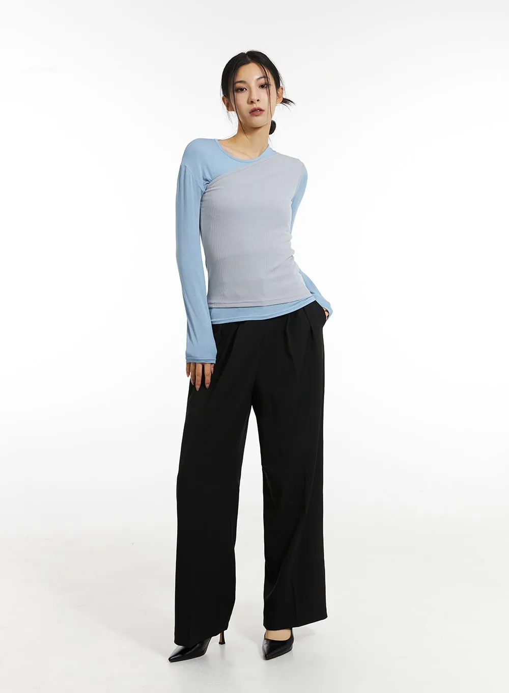 Pintuck Straight Leg Pants IN308