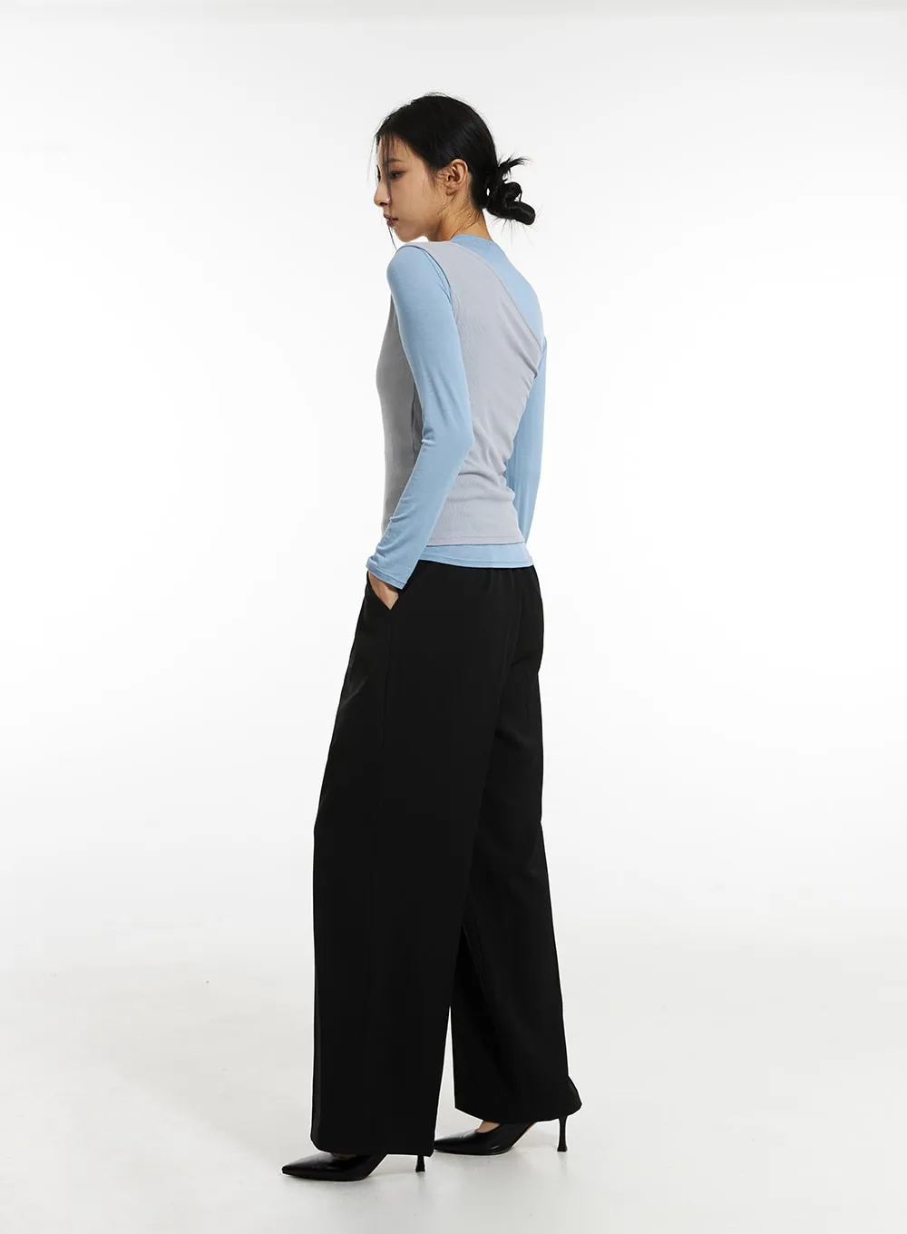 Pintuck Straight Leg Pants IN308