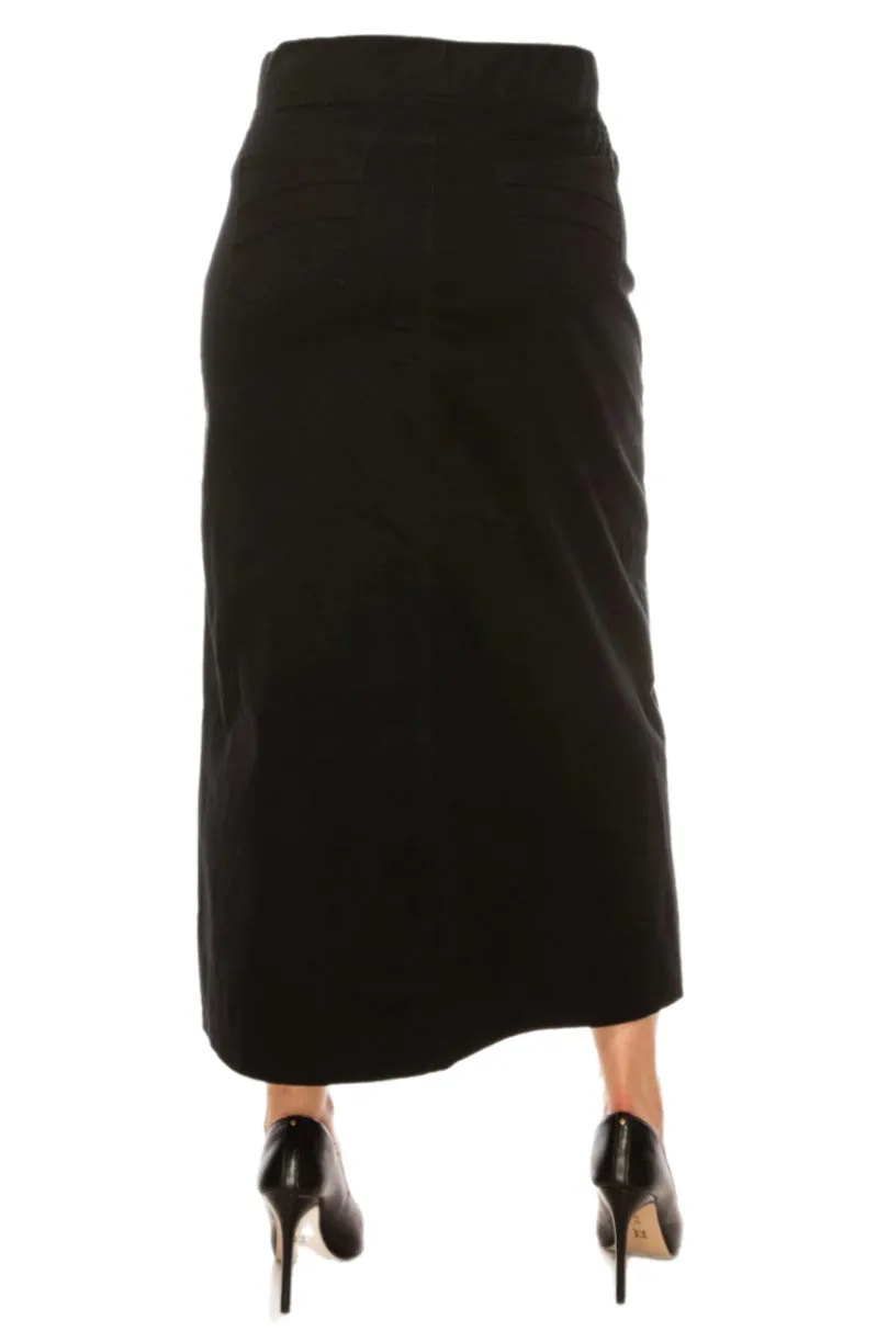 Plus Long Twill Skirt Style 89151X in Black