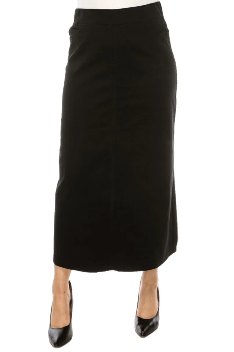 Plus Long Twill Skirt Style 89151X in Black