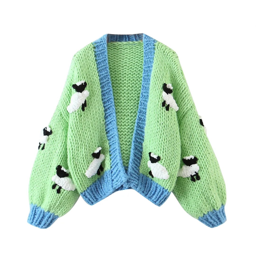 Pre Order:  Little Sheep Coarse Needle Knitted Long Sleeve Cardigan