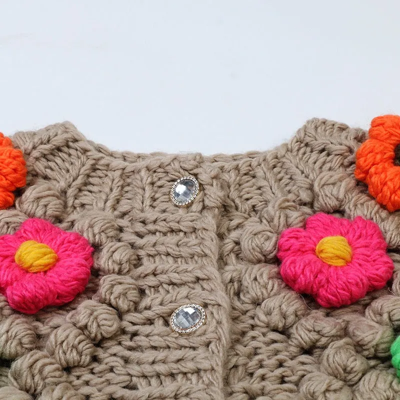 Pre Order:  Vintage Flower Patchwork Loose Knitted Cardigan