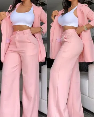 Pure Color Split Sleeve Lapel Suit Straight-leg Pants Suit Women