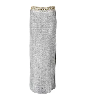 RABANNE Silver Pression Skirt In Lurex