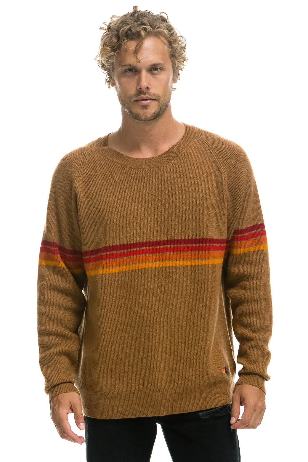 RAINBOW STRIPE 4 UNISEX CASHMERE SWEATER - BUTTERSCOTCH