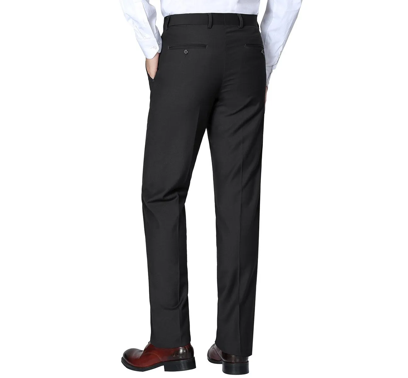 RENOIR Black Regular Fit Flat Front Wool Suit Pant 508-1