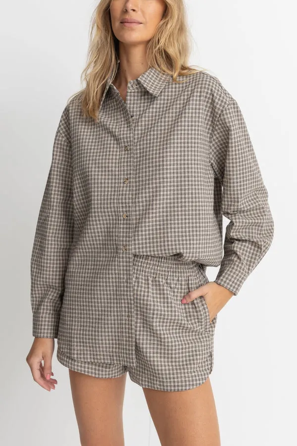 Rhythm Sandy Check Oversized Shirt - NATURAL