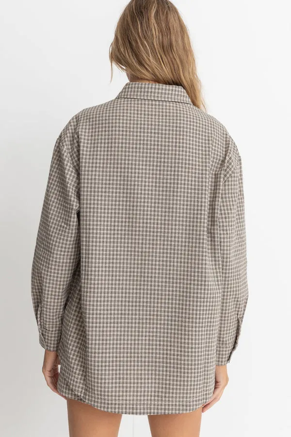 Rhythm Sandy Check Oversized Shirt - NATURAL