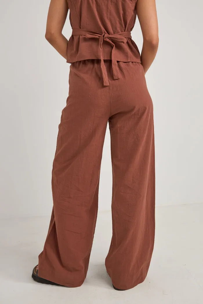 Rhythm Stevie Wide Leg Pant - COFFEE