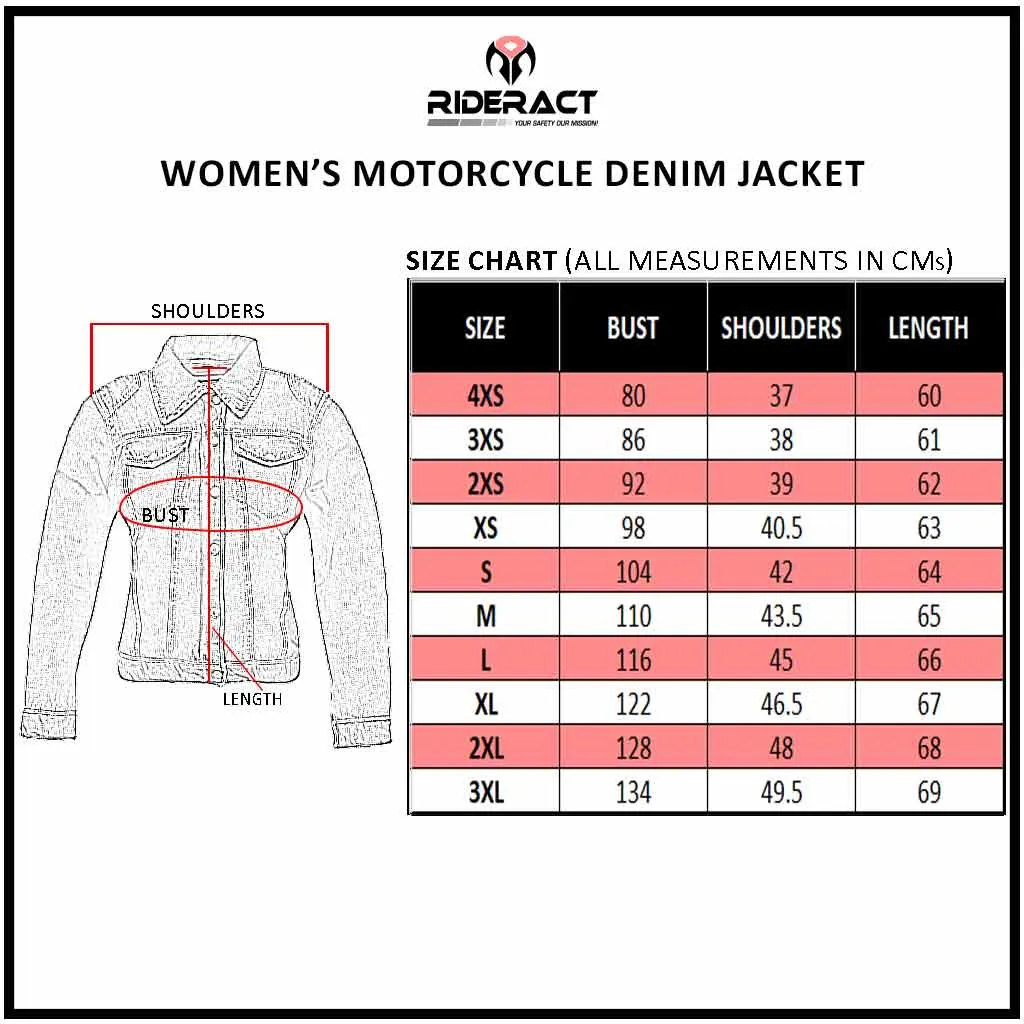 RIDERACT® Women's Motorcycle Riding Reinforced Denim Jacket Road Rush Blue