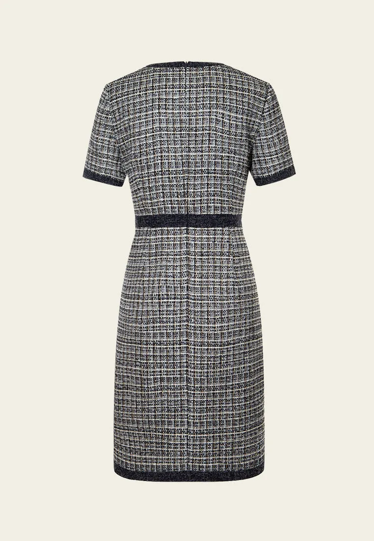 Rose Sculpted-button Contrast-trim Checked Dress