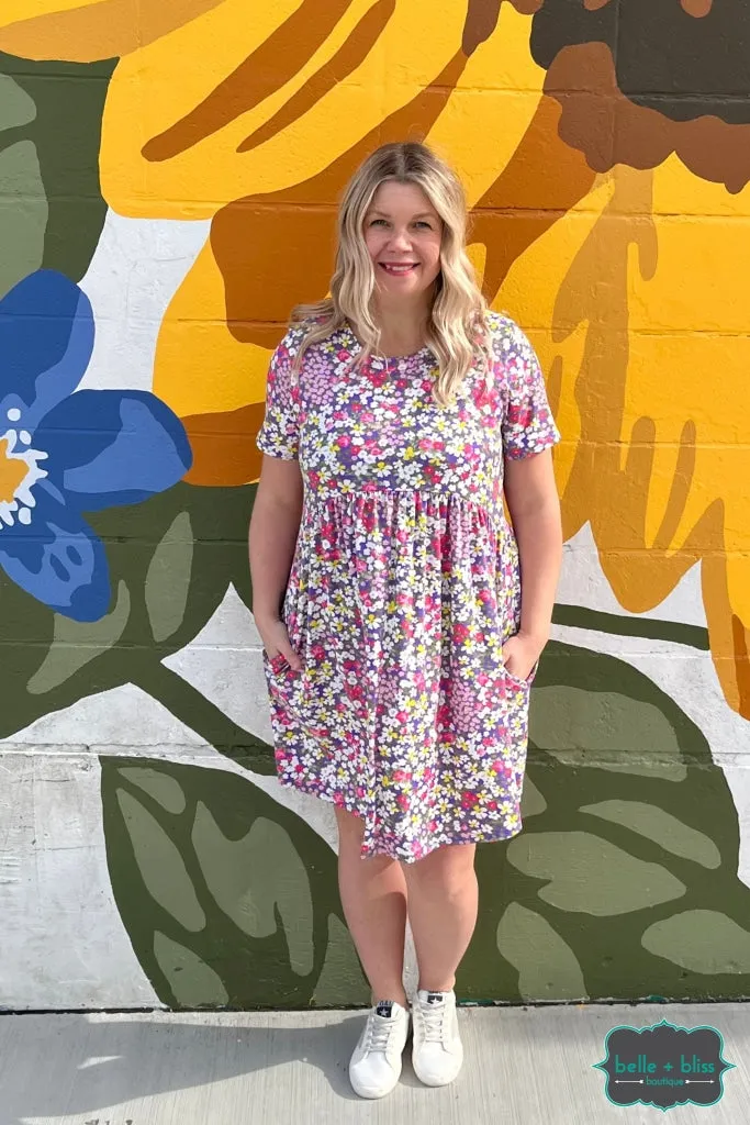 Roxa Floral Dress with Pockets - Purple