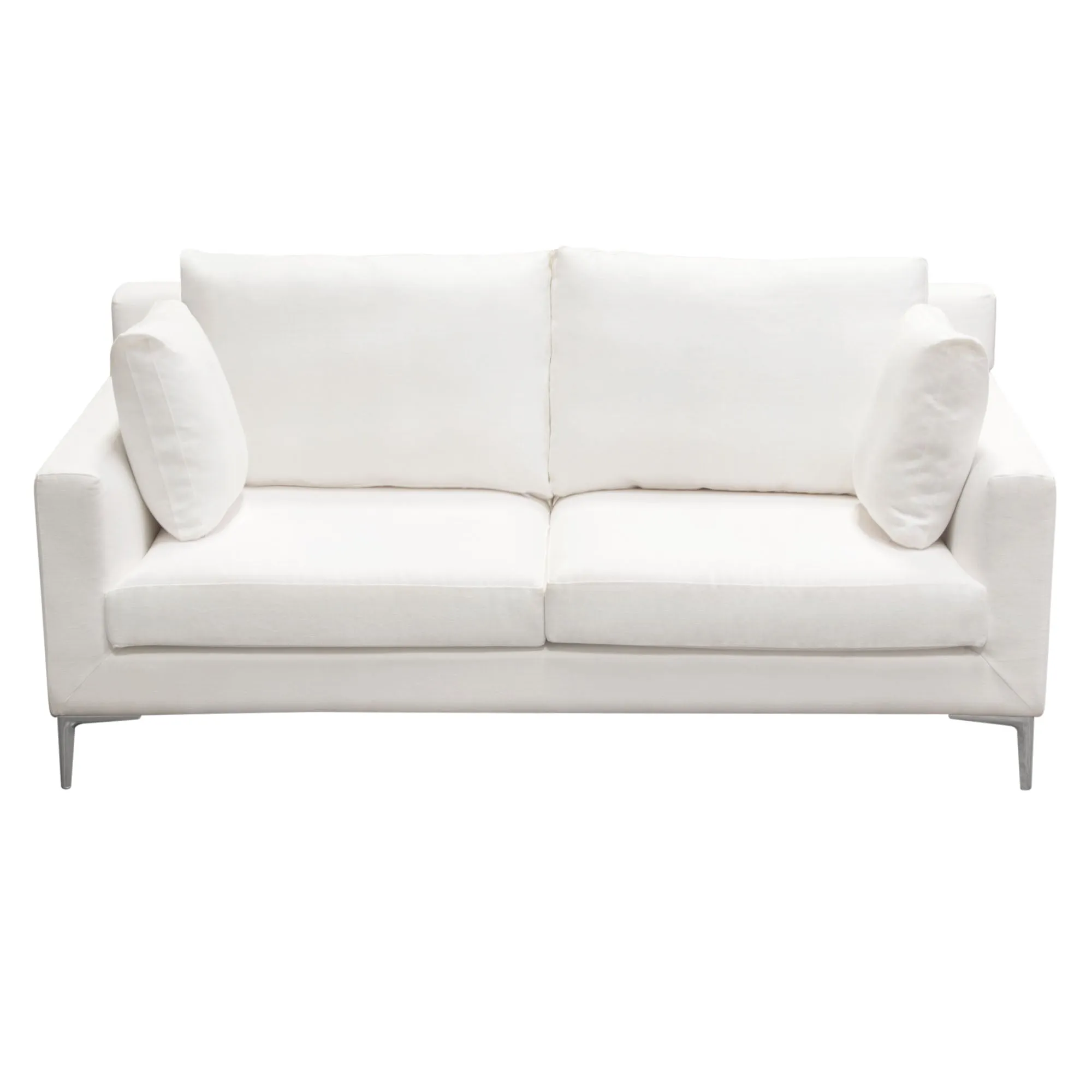 Seattle Loose Back Loveseat in White Linen w/ Polished Silver Metal Leg by Diamond Sofa