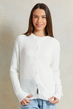 Senior Girls White Knitted Cardigan