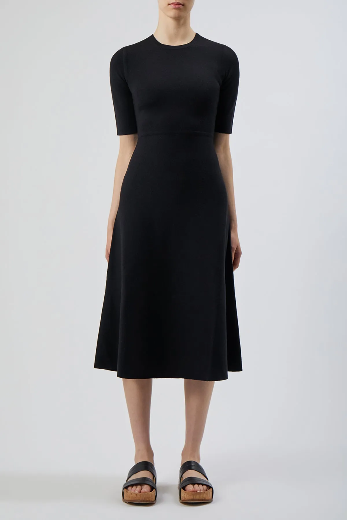 Seymore Knit Midi Dress in Black Merino Wool Cashmere