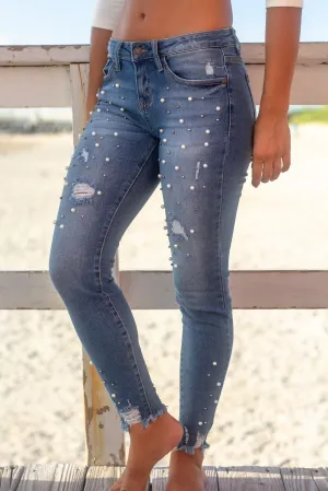 Skinny Jeans with Pearl Details