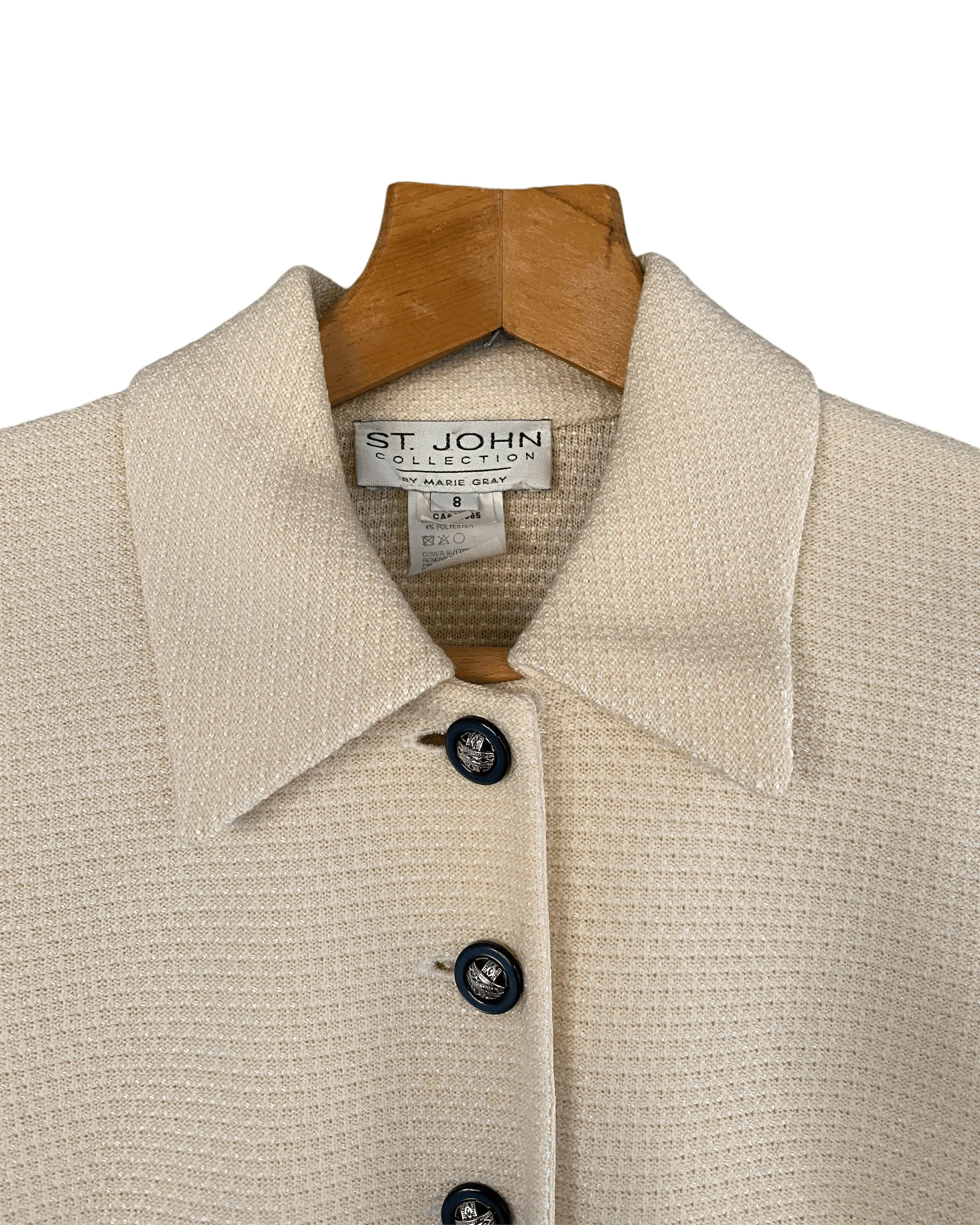 St John Collection by Marie Gray Short Sleeve Jacket Wool Mix Cream Size 8