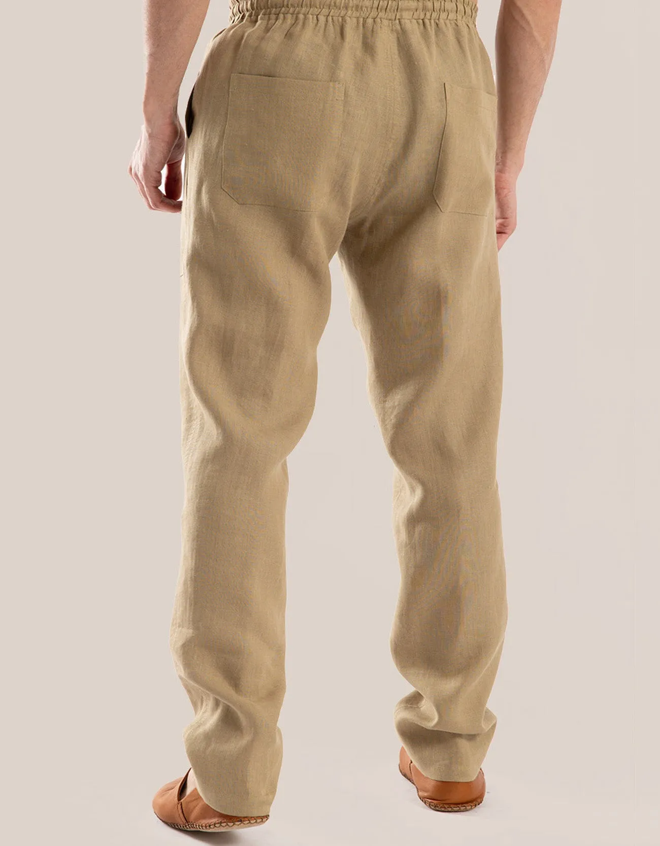 Straight leg linen pants with elastic waistline