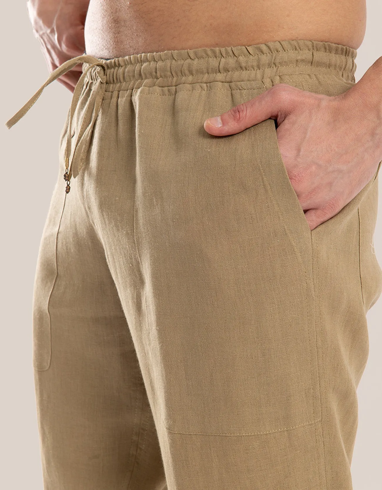 Straight leg linen pants with elastic waistline