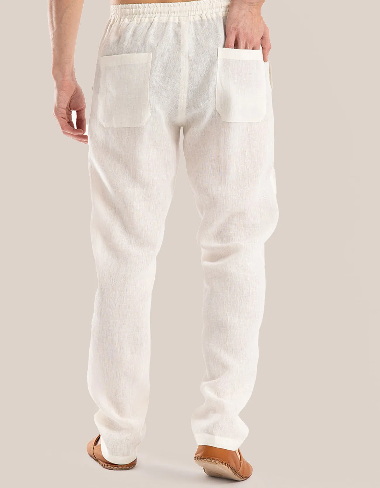 Straight leg linen pants with elastic waistline