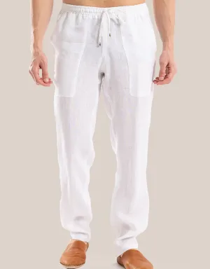 Straight leg linen pants with elastic waistline