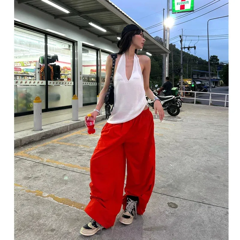 TAVIMART  -  American Vintage Red Sweat Pants Fashion Y2K Women's Straight Wide Leg Pants Casual Baggy Mopping Trouser Ladies Summer