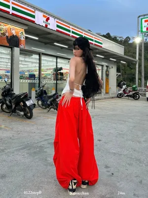 TAVIMART  -  American Vintage Red Sweat Pants Fashion Y2K Women's Straight Wide Leg Pants Casual Baggy Mopping Trouser Ladies Summer