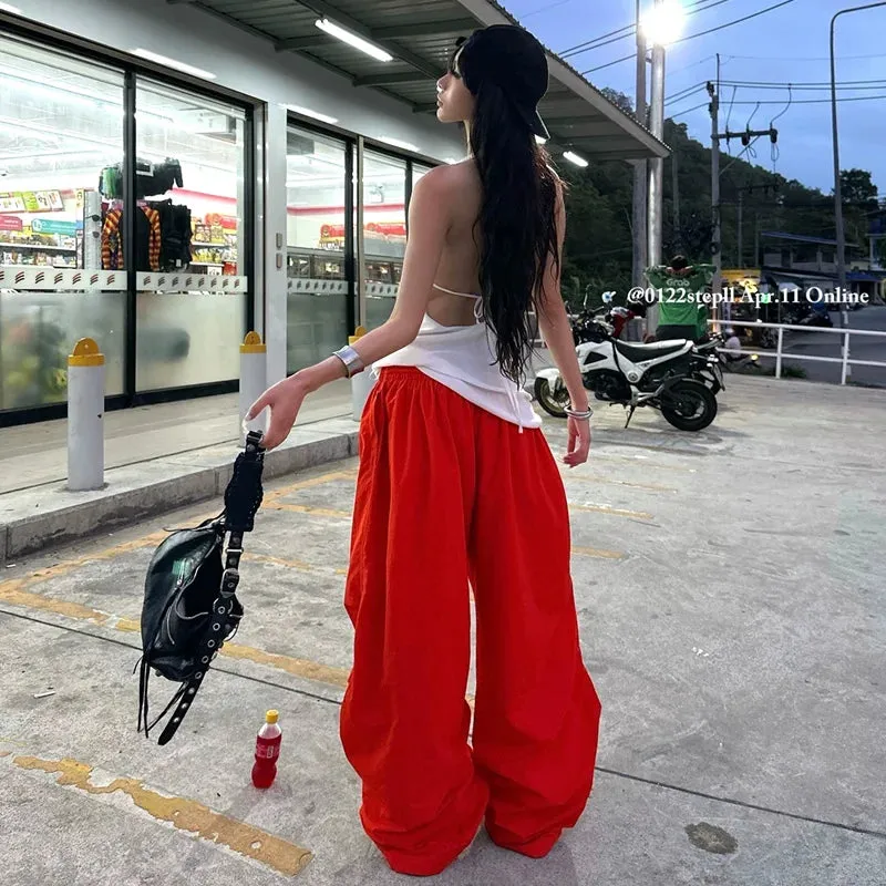 TAVIMART  -  American Vintage Red Sweat Pants Fashion Y2K Women's Straight Wide Leg Pants Casual Baggy Mopping Trouser Ladies Summer